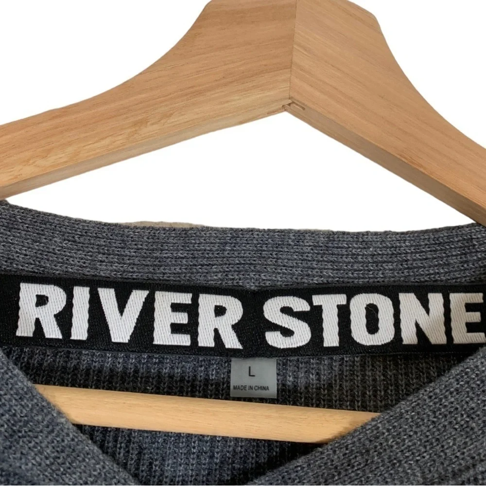 River Stone Rib Knit Crewneck Sweater In Charcoal Gray Size Large